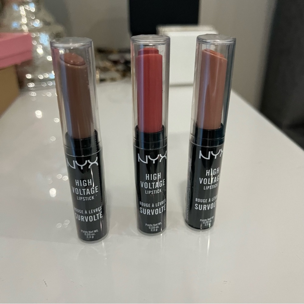 3 brand new NYX High Voltage Lipsticks.